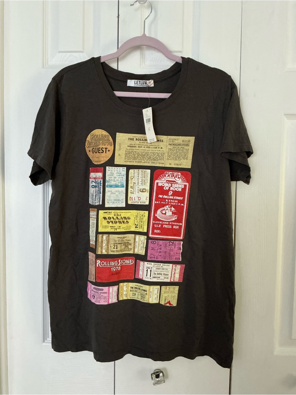Letluv Rolling Stones Ticket Collage Short Sleeve Tee - Black